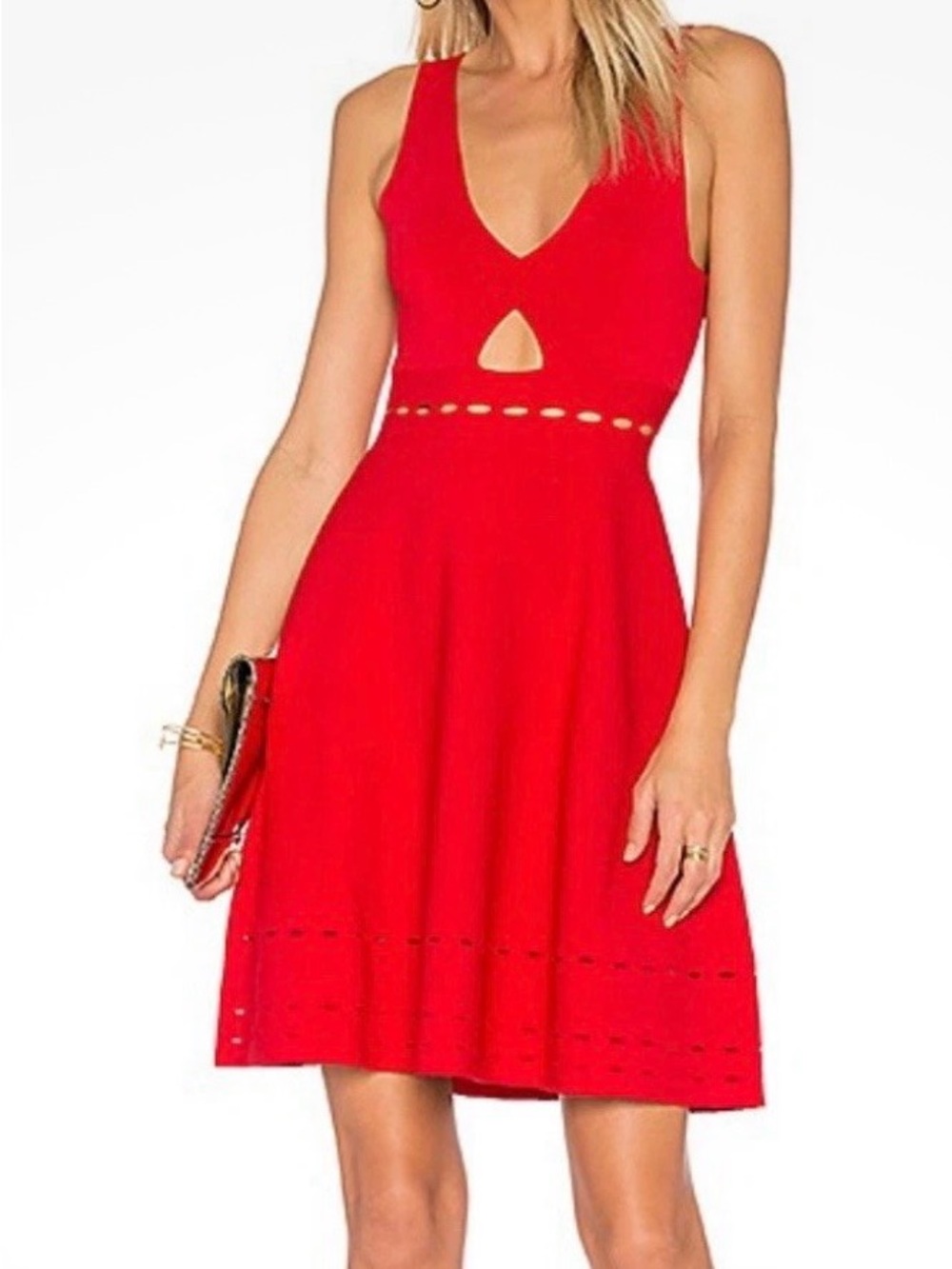 Kendall & Kylie Red V-Neck Cutout Fit & Flare Mini Dress